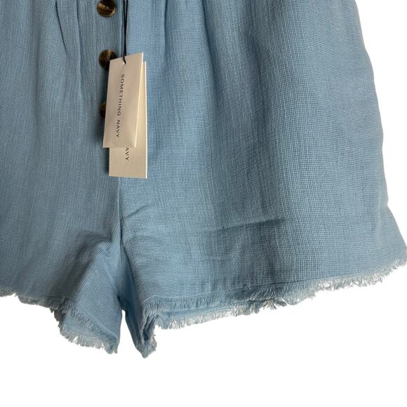 Something Navy Ryan Blue Linen Button Paperbag Raw Hem High Rise Shorts XL - Picture 6 of 10